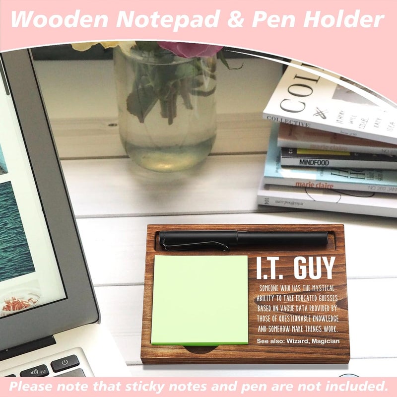 CINRLLA Funny I.T. Guy Sticky Note Holder Wooden Notepad & Pen Holder 6.5" x 4.7" IT Tech Sticky Note Pad Holder Dispenser for Desk I.T. Guy Definition for Tech Support Work Appreciation Gifts, NPA243 - Image 2